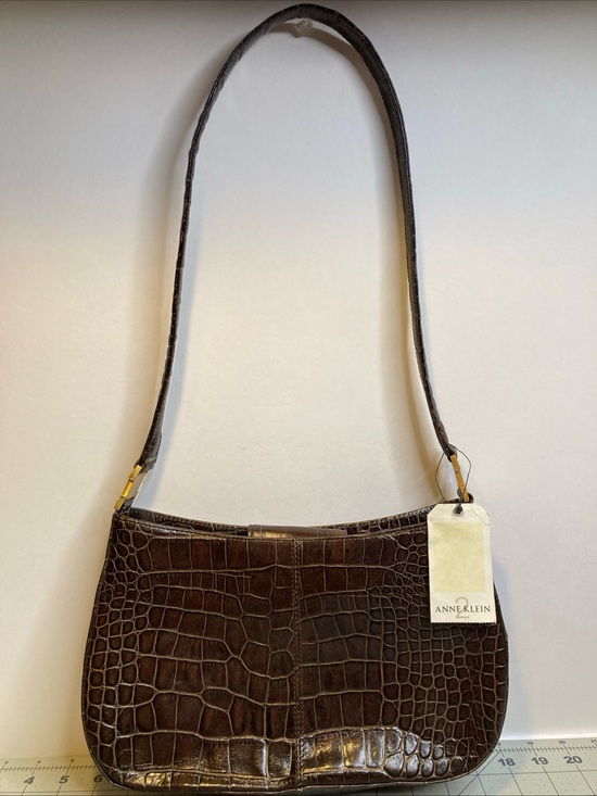 Anne Klein Handbags - Anne Klein Shoulder Bag Brown Croc Embossed Gold Accents Shoulder Bag Y2K